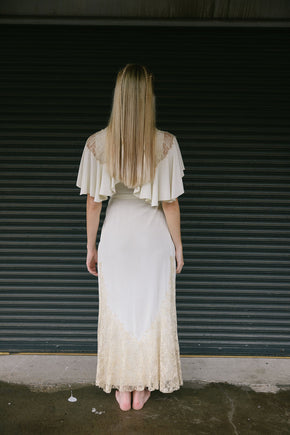 1930s silk crepe lace peignoir robe