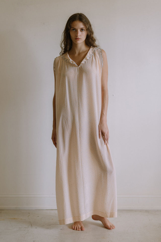 1930s french dotted blue and pink silk nightgown