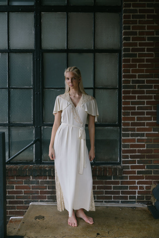 1930s silk crepe lace peignoir robe