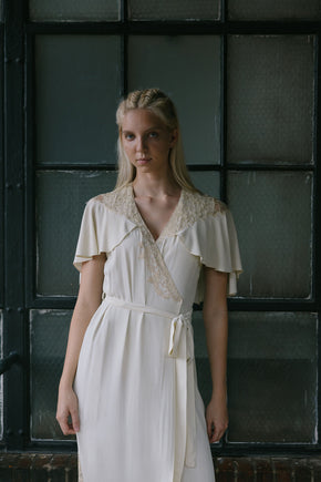 1930s silk crepe lace peignoir robe