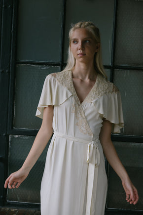 1930s silk crepe lace peignoir robe