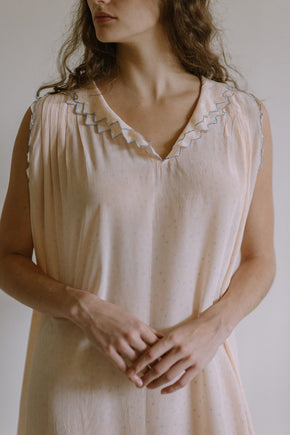1930s french dotted blue and pink silk nightgown