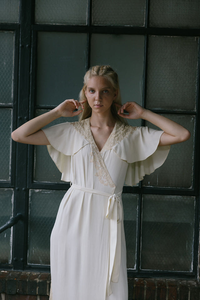 1930s silk crepe lace peignoir robe