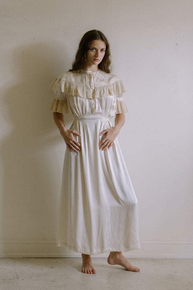 1930s French champagne silk lace lingerie gown