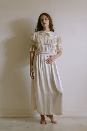 1930s French champagne silk lace lingerie gown