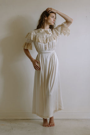 1930s French champagne silk lace lingerie gown