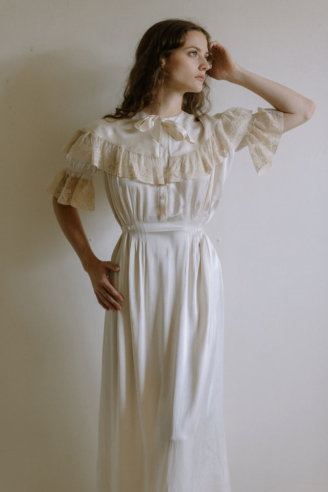 1930s French champagne silk lace lingerie gown