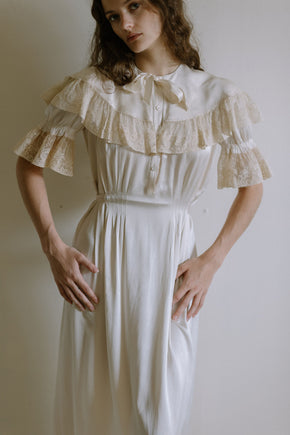 1930s French champagne silk lace lingerie gown