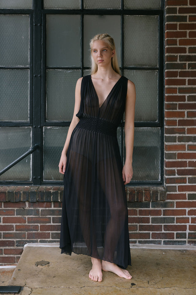 1930s silk chiffon honeycomb smocked lingerie gown