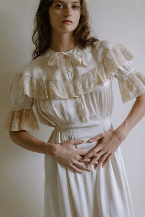 1930s French champagne silk lace lingerie gown