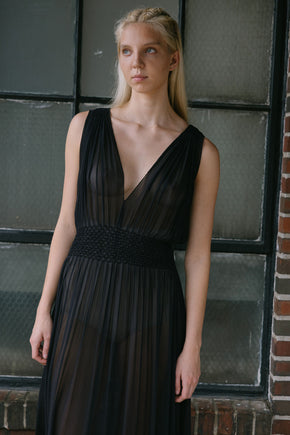 1930s silk chiffon honeycomb smocked lingerie gown