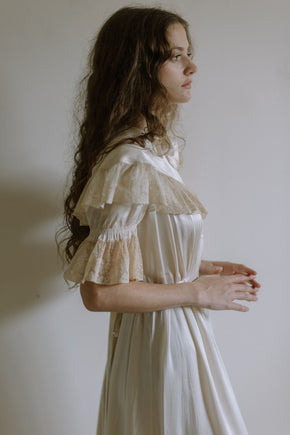 1930s French champagne silk lace lingerie gown