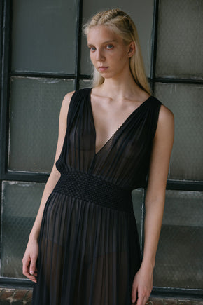 1930s silk chiffon honeycomb smocked lingerie gown