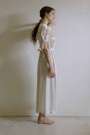 1930s French champagne silk lace lingerie gown