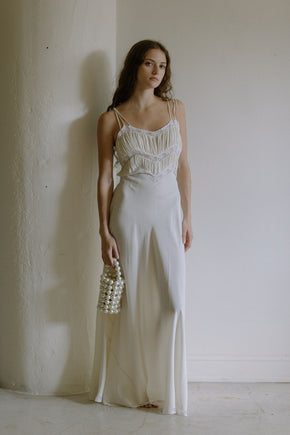 1930s French silk lace bias cut gown