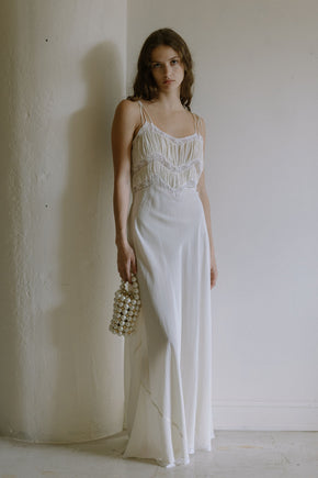 1930s French silk lace bias cut gown