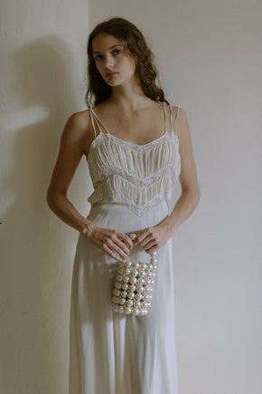 1930s French silk lace bias cut gown
