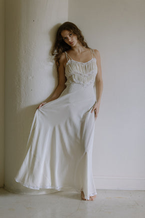 1930s French silk lace bias cut gown