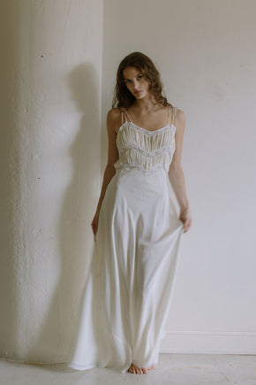 1930s French silk lace bias cut gown