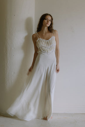 1930s French silk lace bias cut gown