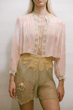 1920s silk lace rossette lingerie shorts