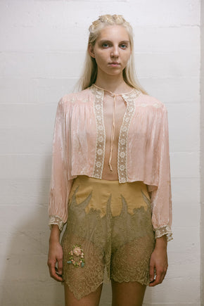 1930s pink silk velvet bed jacket