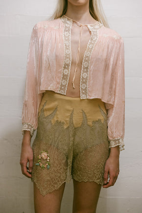 1920s silk lace rossette lingerie shorts