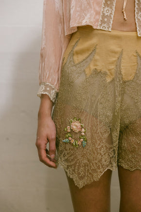 1920s silk lace rossette lingerie shorts