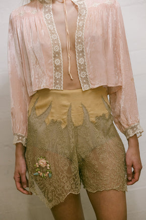 1920s silk lace rossette lingerie shorts