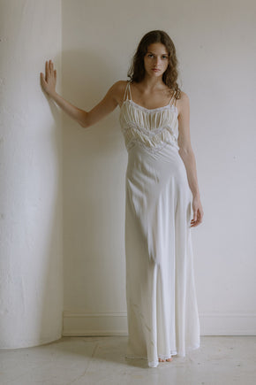 1930s French silk lace bias cut gown