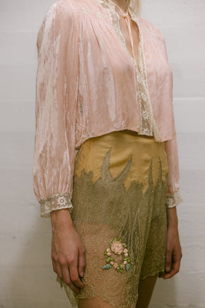 1920s silk lace rossette lingerie shorts