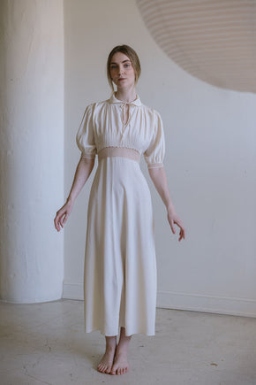 1930s French cream silk openwork nightgown