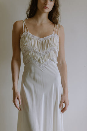 1930s French silk lace bias cut gown