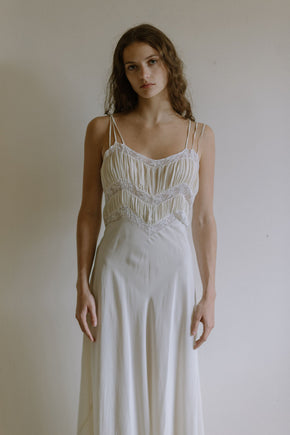 1930s French silk lace bias cut gown