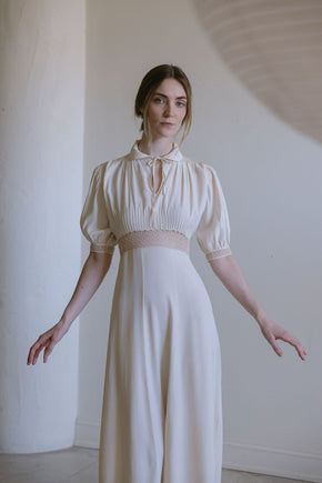 1930s French cream silk openwork nightgown