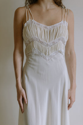 1930s French silk lace bias cut gown