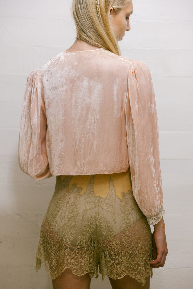 1930s pink silk velvet bed jacket
