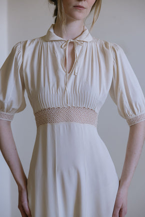 1930s French cream silk openwork nightgown
