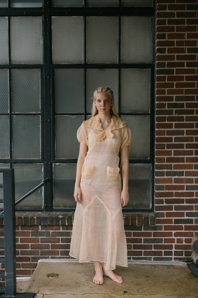 1930s puff sleeve sherbert organza day dress