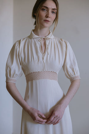 1930s French cream silk openwork nightgown
