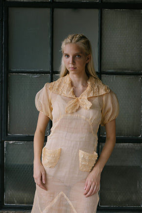 1930s puff sleeve sherbert organza day dress