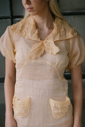 1930s puff sleeve sherbert organza day dress