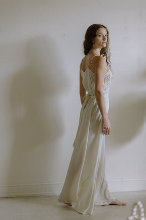 1930s French silk lace bias cut gown