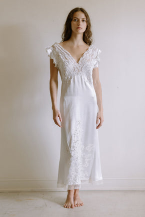 1930s French white silk lace nightgown