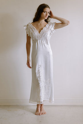 1930s French white silk lace nightgown