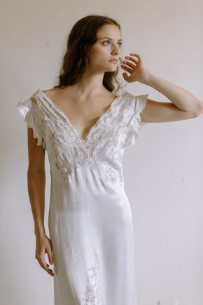1930s French white silk lace nightgown