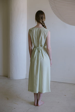 1920s French green silk monogrammed floral dress