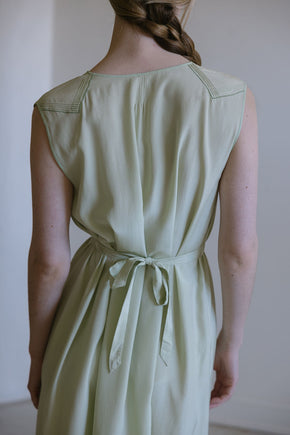 1920s French green silk monogrammed floral dress