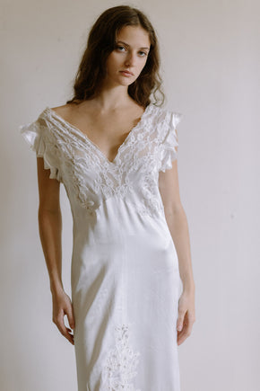 1930s French white silk lace nightgown