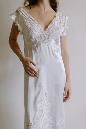 1930s French white silk lace nightgown